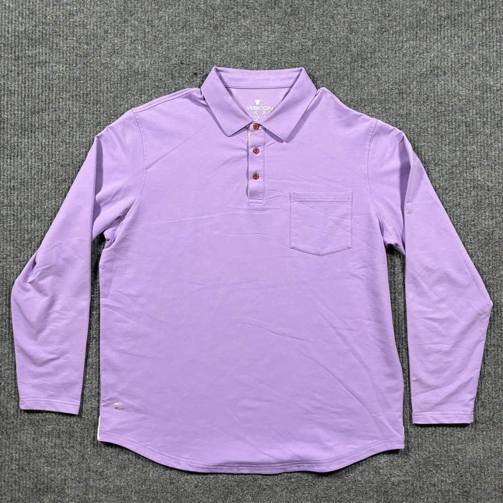 Veboon Dynamic Flex Mens Polo Shirt XL Purple Long Sleeve Stretch Golf Preppy